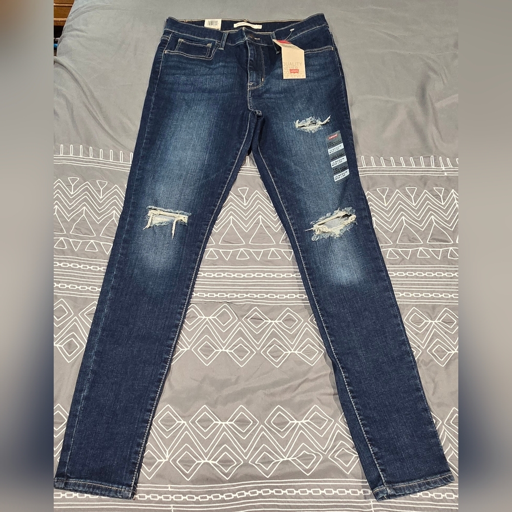 Levis High Rise Super Skinny Distressed Jeans Size 30 - Picture 7 of 9